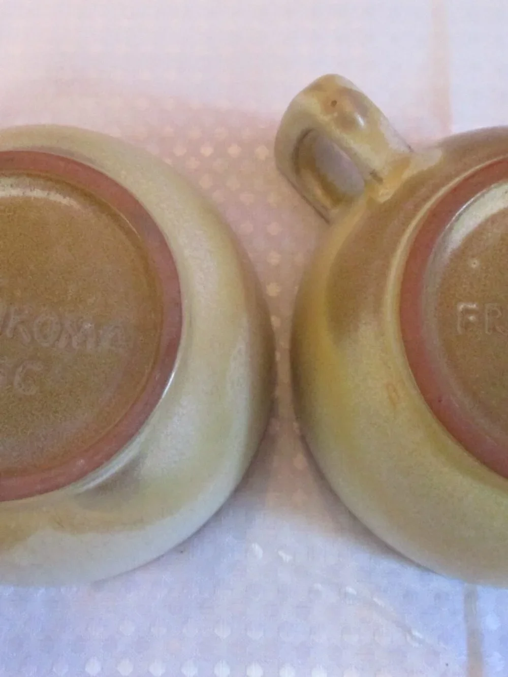 Vtg (2) of Frankoma Pottery 4SC Desert Gold Square Handled Soup Mugs Made in USA
